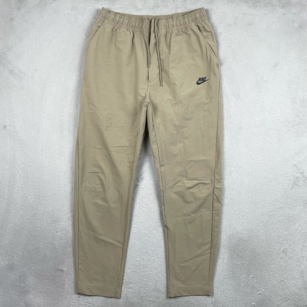Nike Club Woven Tapered Pants Mens Large Beige Stretch Elastic Waist Commuter